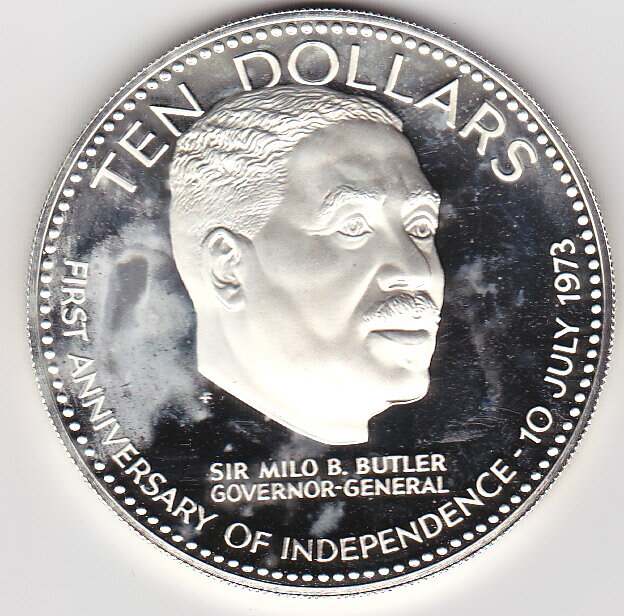 バハマ1974独立1周年　バトラー卿10ドル大型プルーフ銀貨【1】