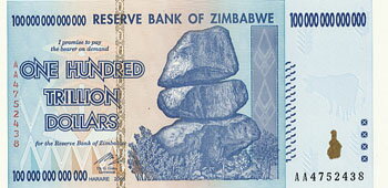 ジンバブエ　100000000000000ドル（100兆ドル）ハイパーインフレ紙幣　2008年　未使用
