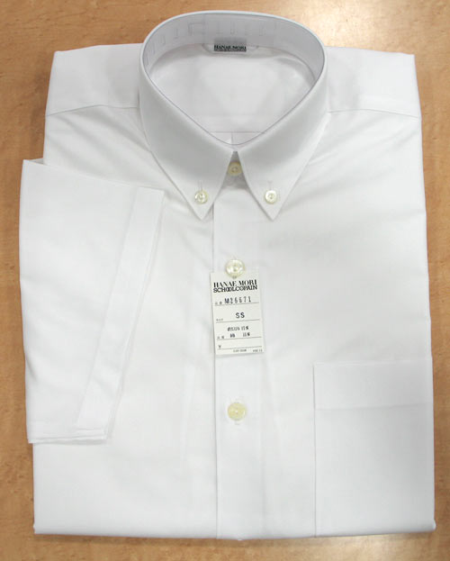 M26671★ハナエ・モリ★男子白無地ボタンダウン半袖ワイシャツ大きいサイズ