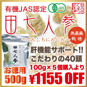 〓送料無料〓《お徳用》『【有機JAS認定】オーガニック田七人参 500g 』【名産地”雲南省”産／無農薬・化学肥料不使用／こだわりランク40頭】【HLS_DU】