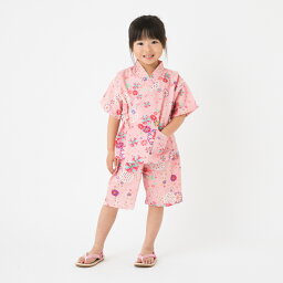 日本製【90〜130サイズ】子供用甚平 花柄<strong>リップル</strong>生地＜久留米産＞女の子用 夕涼み ルームウエア ホームウエア