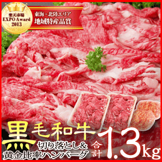 【送料無料】 黒毛和牛 切り落とし 肉 1kg ＆ グルメ大賞★黄金比率ハンバーグ (冷凍)[黒毛和牛]