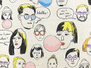 コットンリネンキャンバス生地 布 FUNNY FACE ファニーフェイス AP71303-1 人間モチーフ コットンリネン生地 商用利用可能