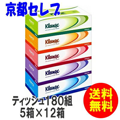 ケース販売！送料無料！クリネックス ティッシュペーパー 180組5箱×12パック1パック当り298円