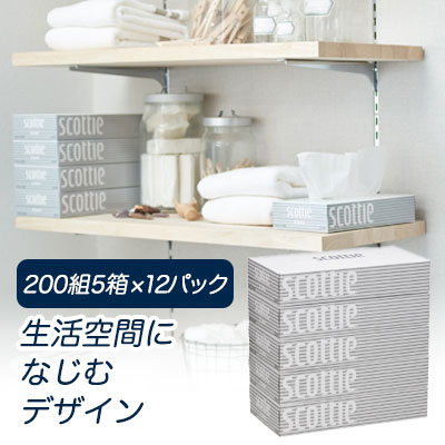 【 期間限定 ポイント5倍 要エントリー】 <strong>スコッティ</strong> ティッシュペーパー 400枚 (200組) 5箱×12パック scottie ティッシュ ケース ティシュー 60 箱 ティシュペーパー boxティッシュ ボックス 箱ティッシュ 業務用 送料無料 00115