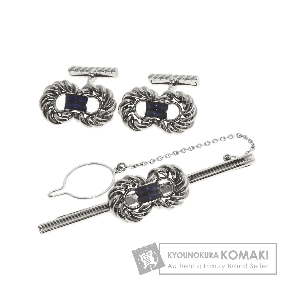 ショーメ エナメル タイピン カフス セット タイピン K18ホワイトゴールド メンズ 【中古】【Chaumet】