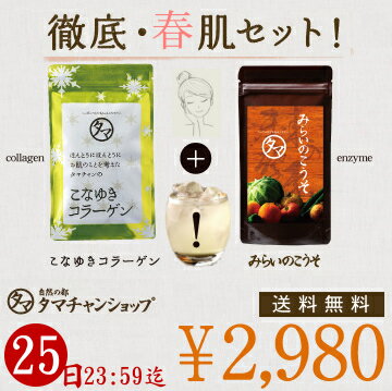 ＼24時間ダケ延長／春のお肌、徹底セット未来の酵素10万mg＆こなゆきコラーゲン10万mg2013楽天年間ランキング受賞＆総レビュー6万件突破の美容シリーズが、春の「カラダ」と「お肌」を応援いたします☆※お1人様1セット限りとなります春のケア最前線☆2013楽天年間ランキング受賞セット☆ご好評により24時間延長決定！春を楽しく、美しく美容活用術2014！