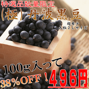 A級品丹波黒大豆大粒2Lサイズ100gもっちりと柔らかくて濃厚なお味♪日本最大を誇るの丹波黒豆の生産地、岡山県のこだわり農家が丁寧に栽培したA級品の丹波黒豆です！【平成22年度産】数量限定激安価格でお届け致します！一生に一度は食べてみたい食材ですね