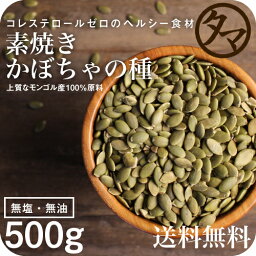 【送料無料】ローストかぼちゃの種 500g無塩・無油の素焼きかぼちゃの種サクッと香ばしい、コレステロールゼロのヘルシー食材。国内流通でも大変希少な大粒のモンゴル産パンプキンシードを100％使用【パンプキンシード】【食用 無添加 無塩 無油】ハロウィン