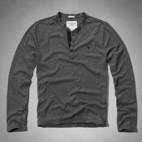 アバクロンビー＆フィッチ 正規品 アバクロ Abercrombie＆Fitch メンズ ロンT ヘンリーネックTシャツ：Lake Eaton Henley - Dark Heather Grey