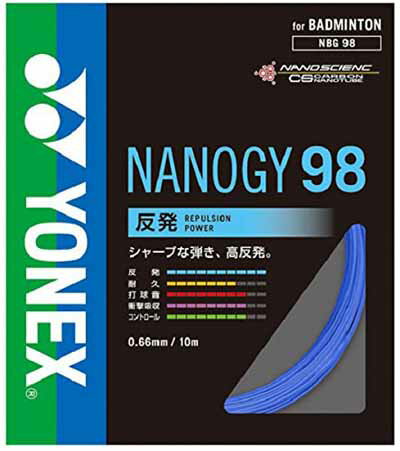 【よりどり5個で送料無料】YONEX(ヨネックス)ナノジー98ガット・ストリングバドミントンゲージ0.66mmブルーNBG98-002【16★】●●の画像