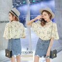 フレア袖 フレア 大人可愛い 花柄 トップス レディース カットソー 体型カバー 花柄 長め丈 シフォン ブラウス 春 夏 【9840-bh310】【予約販売:10-15営業日】【送料無料】メ込