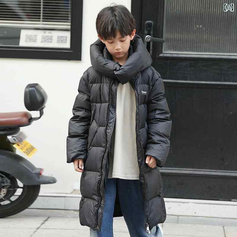 ダウン ジャケット アウターウェア キッズ 冬 子供用 フード付き 防風 動きやすい 取り外し可能 保温 膝丈 厚手 快適 男の子 極寒