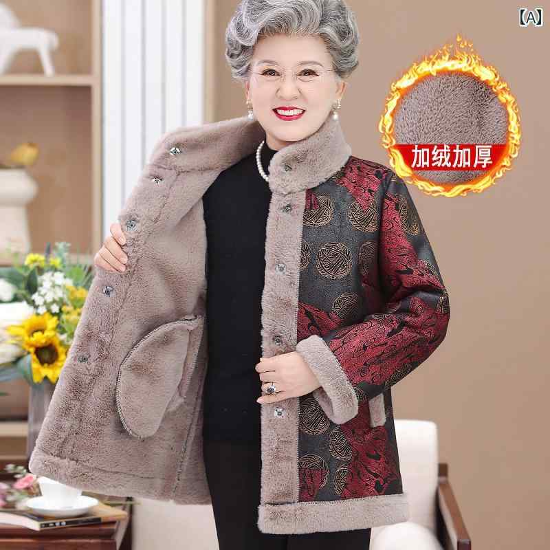 おばあちゃん 冬 コート ズボン 女性 エレガント ベルベット 高級感 ファッション コットンコート 母親 フェイクファー 大きめサイズ 着心地 暖かい