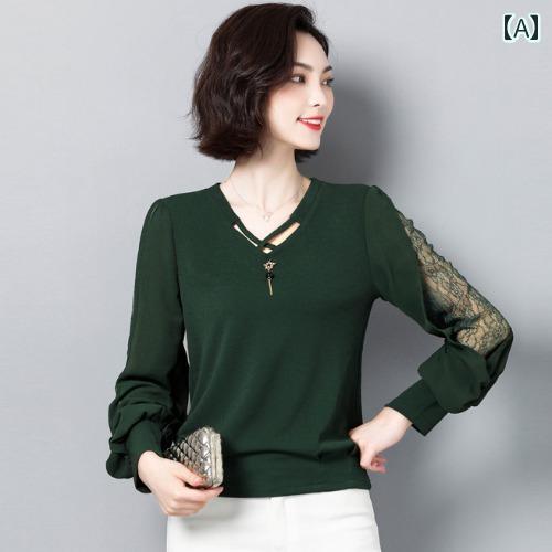 レディース ファッション シャツ 中年 Tシャツ 春 スタイル Vネック 体型カバー トップス エレガント カジュアル フェミニン シンプル スタイルアップ