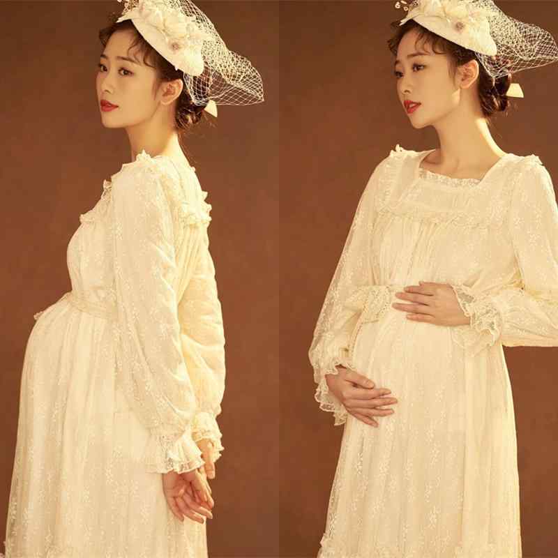 マタニティ フォト 衣装 おしゃれ 記念 フォト 衣類 写真 レトロ ハイエンド ドレス レース フリーサイズ ホワイト かわいい フリル
