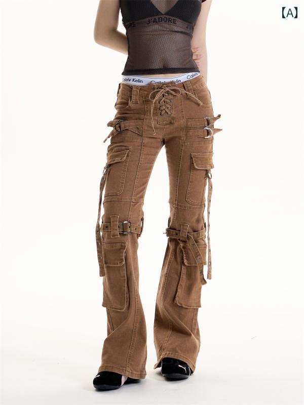 レディース パンツ アメリカン ワークウェア ジーンズ カジュアル お洒落 ヴィンテージ レトロ スリムフィット モダン トレンド