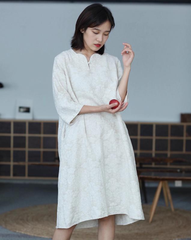 チャイナ風 ゆったり 女性用 ロング丈 トップス おうち時間 七分袖 レディース シック ミニマル オールシーズン フリーサイズ 重ね着 ルームウェア