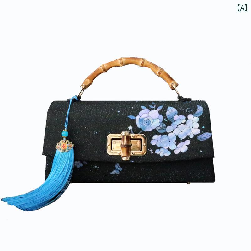パーティー バッグ チャイナ風 シルクタッチ ハンドバッグ 高級感 ドレス小物 エレガント 民族風 竹ハンドル エレガント クールビューティー ボストン型