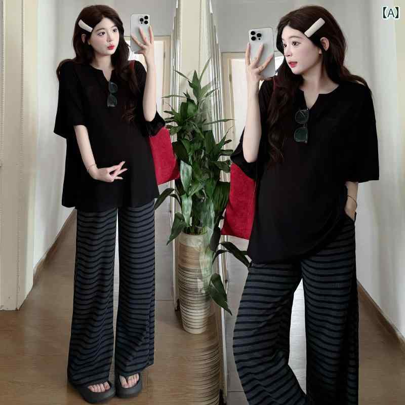 マタニティウェア 夏 セット サマー 半袖 Tシャツ トップス ゆったり 快適さ カジュアル スリム フレンチ ツーピース スーツ