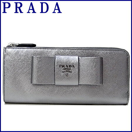 レビューを書いて送料無料！プラダ PRADA 財布1M1183 ラージリボンモチーフ L字ファスナー長財布SAFFIANO FIOCCO(型押しカーフ)CROMO(シルバー系)激安%OFF！レディース セール 【yokohama】【RCPmara1207】