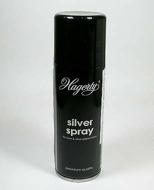 『 ハガティ・シルバースプレー200ml』大きな銀製トレイ、ポット等の変色が簡単に取れて新品同様の輝きが戻ります。食器にも安全な変色防止剤を配合。