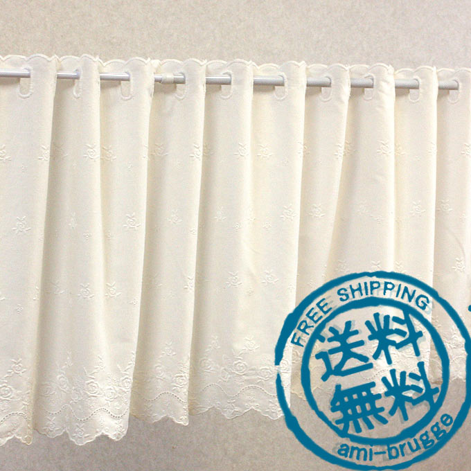 【メール便送料無料】ナチュラルなフラワーエンブ透けないカフェカーテン約120x45cm【setsuden_curtain】【int_ss_fs】透けない生地タイプだから目隠しにもオススメです