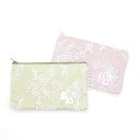 マルチケース 約12x20cm サテン オーガンジー 刺繍 リボン刺繍 フラットポーチ 通帳ケース 化粧ポーチ 小物入れ かわいい おしゃれ 春 ラベンダー グリーン【ゆうパケット選択可】