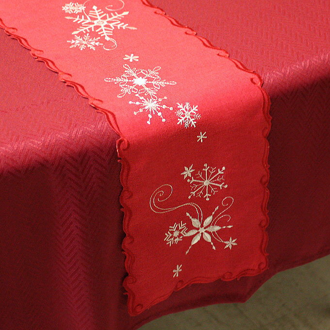 カットワーク＆刺繍 クリスマステーブルランナー （雪の結晶）約20x160cm【単品の場合ゆうパケット選択可】