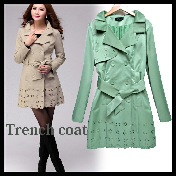 大きいサイズ レディース アウター コート トレンチコート ミディアム グリーン緑 ベージュ 裏地 フラワー花柄 柄物 ウエストマーク くびれ 長袖長そで 長袖コート 無地柄物 服 Lサイズ LLサイズ 2Lサイズ 3Lサイズ 4Lサイズ 5Lサイズ L LL XL XXL 11号 13号 15号 17号 19号