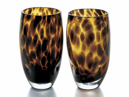 〔ガラス食器〕野性味溢れる刺激的なデザイン琥珀　ペアハイカップ
