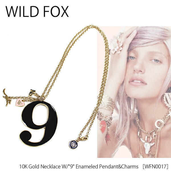 【2012新作】【WILDFOX-ワイルドフォックス】-Jewelry-10K Gold Necklace W/"9" Enameled Pendant&Charms[レディース・アクセサリー・ネックレス・ペンダント・ナンバーナイン・専用ポーチ付き]