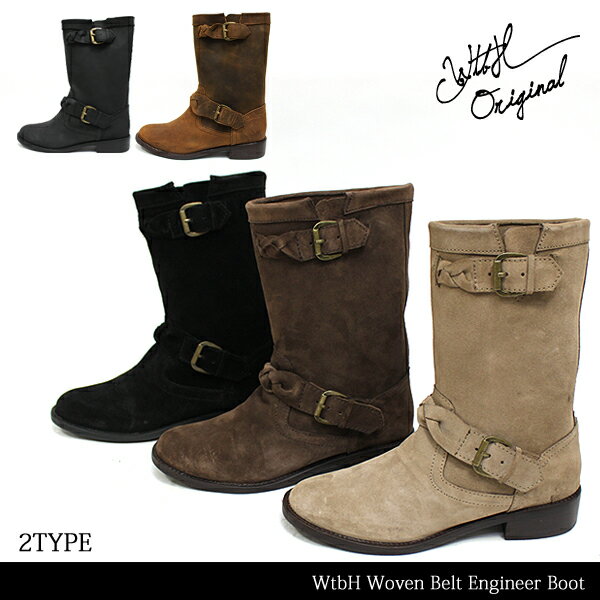 【LaG S/S SALE】【WtbH】Woven Belt Engineer Boot-レザークロスベルトデザインエジニアショートブーツ-[Rouges-Sh・リアルレザー・エンジニアショートブーツ・レディース]