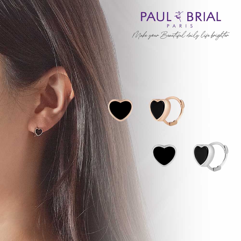 ミニブラックハートワンタッチピアス PAUL BRIAL ピンクゴールド シルバー ポールブリアル ブラス ハート ピアス キュービックジルコニア レディース プレゼント ギフト 小さめ フランス