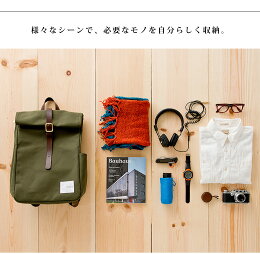 nicina(ニシナ)ROLLBAGLロールバッグデイバッグリュック鞄時と共に成長を楽しむ。10年先も頼れる存在に。キャンバス帆布レザーバッグリュック日本製メンズレディースユニセックス男女兼用通勤通学ヌメ革真鍮自転車アウトドア