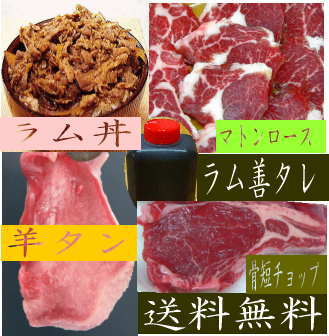 送料無料・限定・5点セット！ラム丼2ヶ骨短250gマトンロース200g・羊タン200g・ラム善たれ1