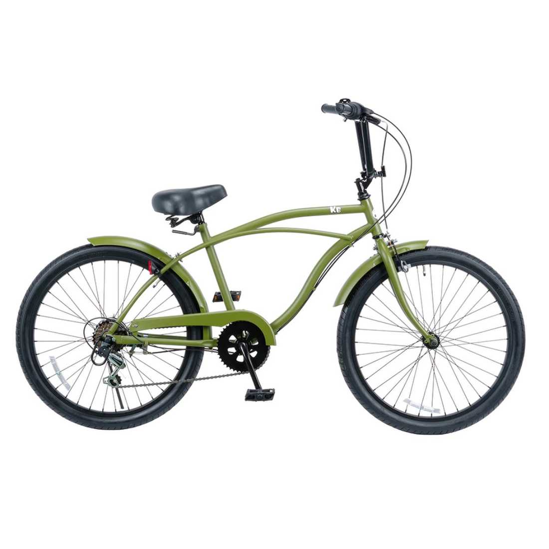 ビーチクルーザー 24インチ 変速付き おしゃれ 自転車 通勤 通学 レインボービーチクルーザー 24KB-6SPEED マットカーキー メンズ レディース ジュニアの画像