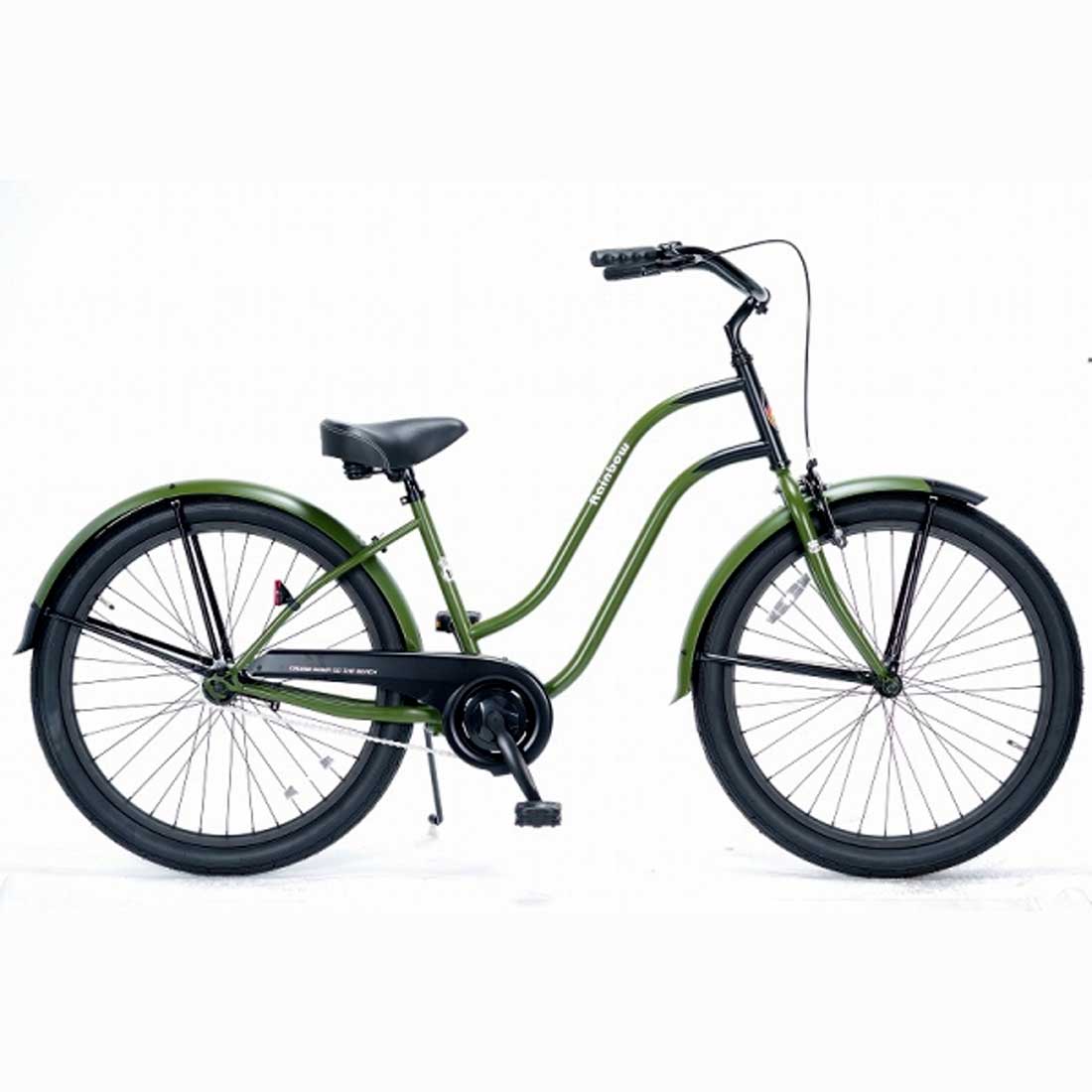 ビーチクルーザー 26インチ おしゃれ 自転車 通勤 通学 レインボービーチクルーザー 26lady-BC マットカーキー×ブラック レディース ジュニアの画像