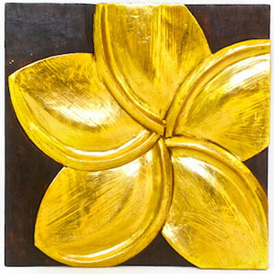 【あす楽】木製レリーフ　フランジパニ・ゴールド バリのアジアン木製手彫りアート 壁飾り　壁…...:landmark:10004254
