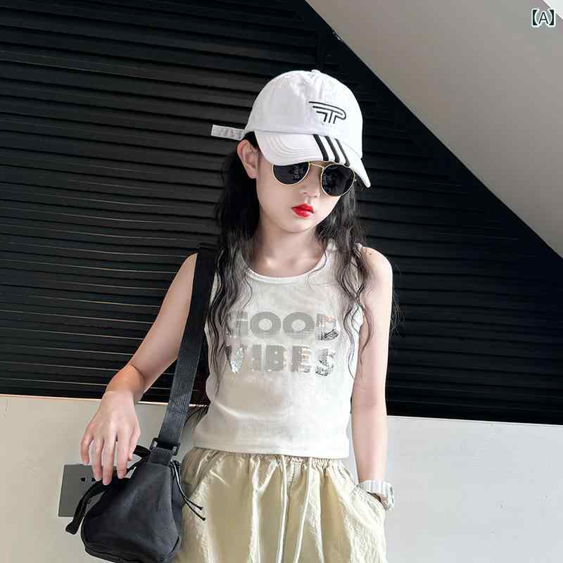 キッズ キャミソール タンクトップ 女の子用 キャミソール ベスト 夏 2025新 スタイル 子供用 ノースリーブ Tシャツ 大きいサイズ 夏用 薄手 白 トップス