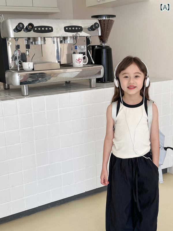 キッズ用 キャミソール タンクトップ 2025夏の ガールズ 爽 やか ベスト 子供 ベビー おしゃれ カラーマッチング ストライプ ノースリーブ Tシャツ トップス