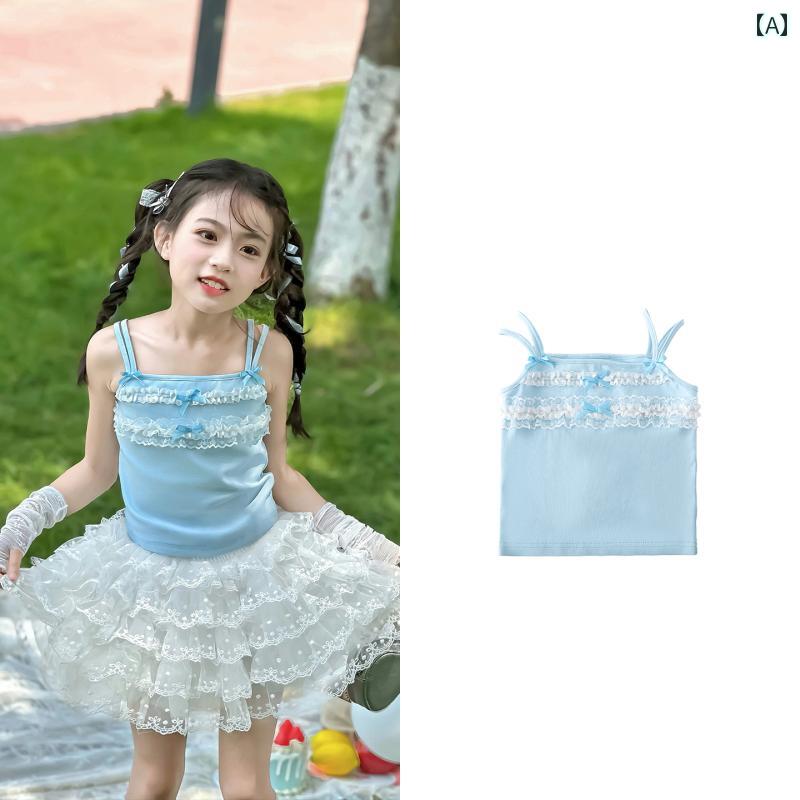 キッズ用 キャミソール タンクトップ 66 プリンセス 子供服 女の子 アウターウェア ベスト 2025夏服 子供用 夏 Tシャツ サスペンダー