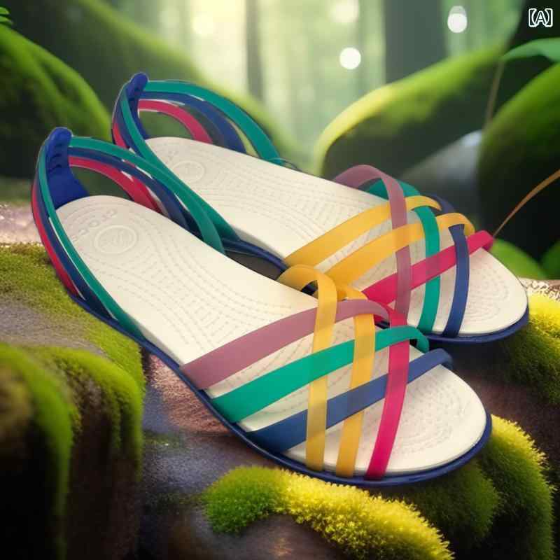 健康 サンダル 快適 Crocs He Ruiqi カラフル フラット 底 軽量 レジャー ワーク ホーム レディース ビーチ サンダル 14121