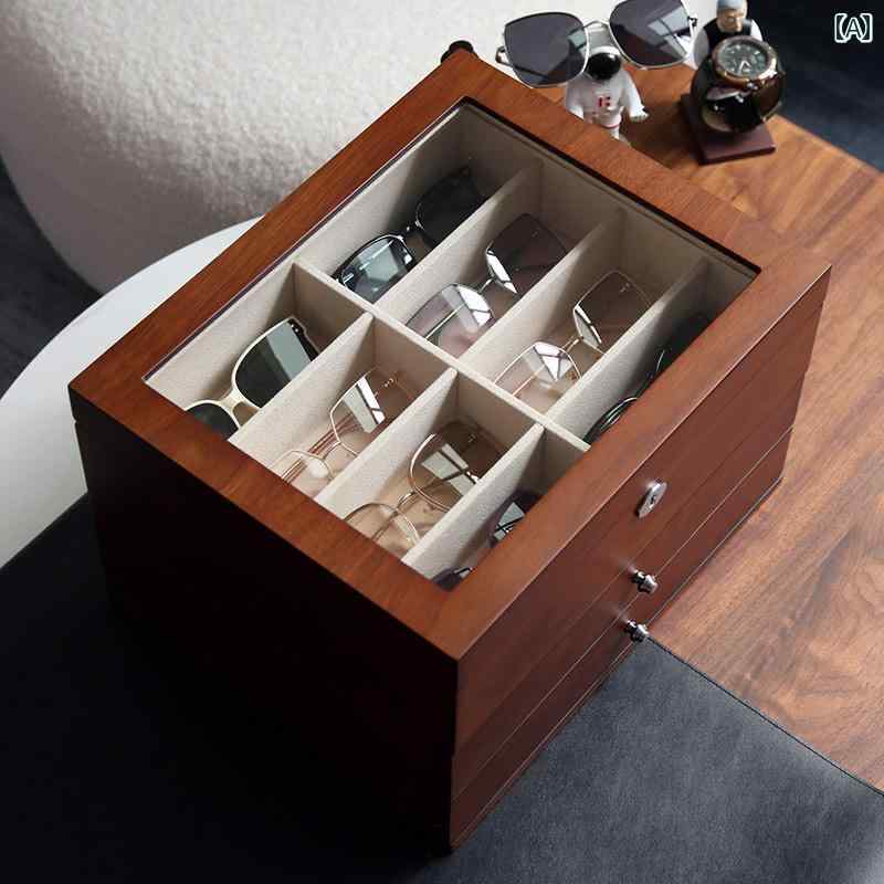 メガネ収納ボックス 24個の コンパートメントを 備えた 高級 木製 サングラス ケース 大容量の メンズ レディースの アイウェア オーガナイザー。
