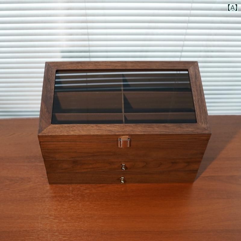 メガネ収納ボックス 18 ピースの 黒 クルミ 材の 眼鏡 サングラス ジュエリー 収納 ボックス。 3 層の大容量 高級で 精巧 ディスプレイ