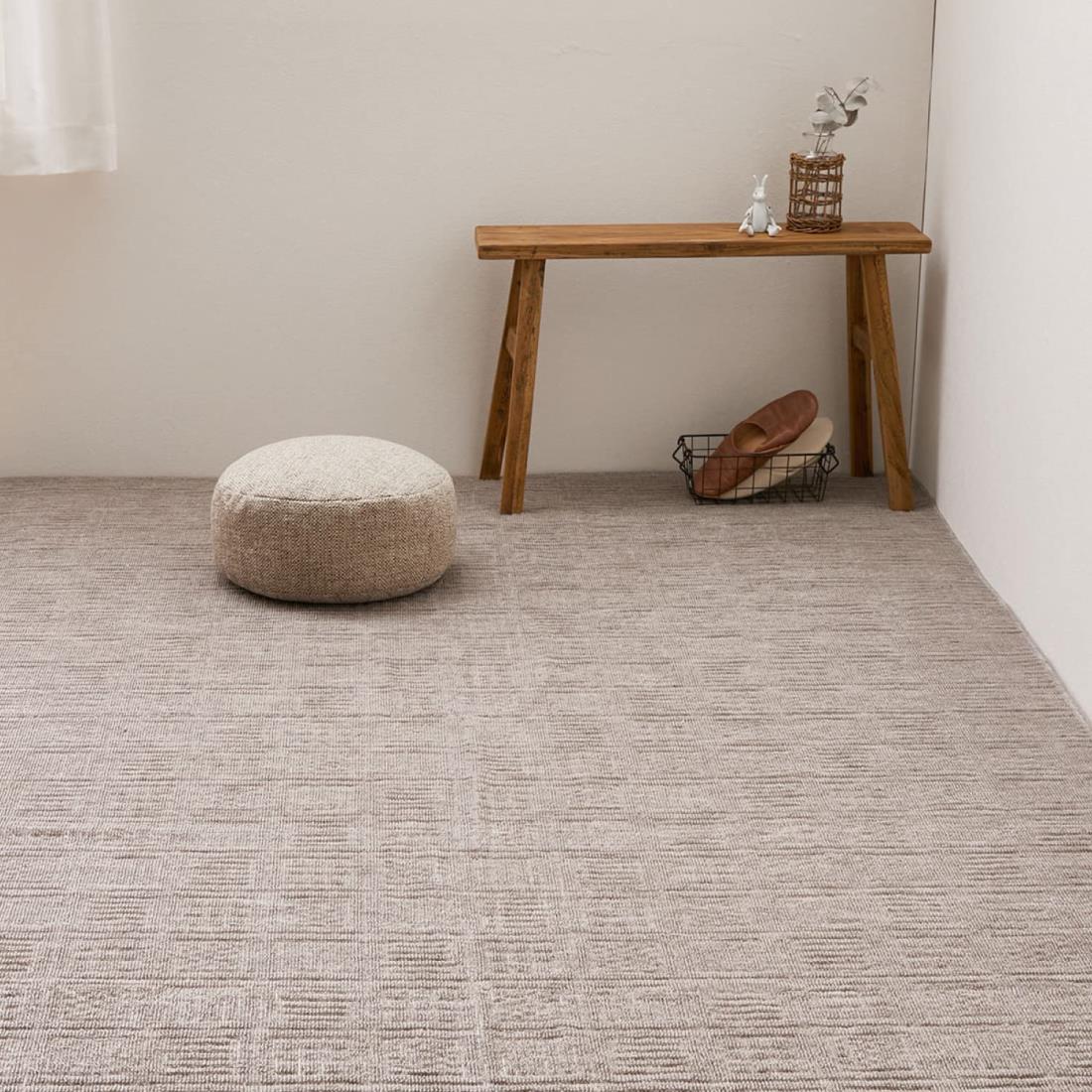 萩原(Hagihara) 敷き詰めカーペット グレージュ 江戸間10畳 約352×440cm 「ピクシス」 軽量 北欧 格子柄 ホット対応 日本製