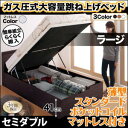 らくらく搬入 棚付き コンセント付き ガス圧式 跳ね上げベッド Free-Gate フリーゲート 薄型スタンダードポケットコイルマットレス付き 縦開き セミダブル 深さラージ(代引不可)(NP後払不可)
