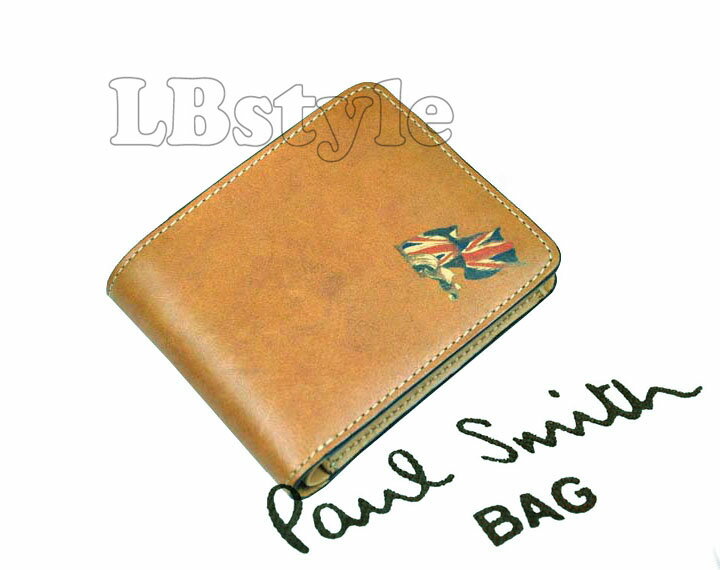 ■ポールスミス　paulsmith　牛革　人気　ユニオンプリント　二つ折り財布　キャメル100-0082