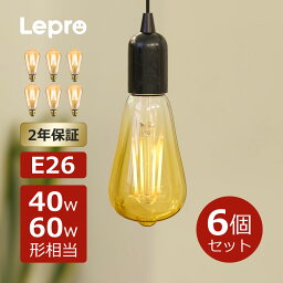 【6個セット】2年保証 Lepro led電球 e26 エジソン電球 おしゃれ【<strong>60W</strong>形/40w形相当】エジソンランプ led レトロ電球 エジソン電球led 60w 40wフィラメントアンバー 電球色エジソンランプフィラメント 電球 アンティークシーリング