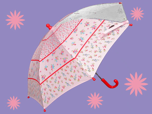 傘 子供用！【レビューを書いておまけ付】キッズの雨傘『フラワーライン』親骨50センチ／ピンク、ブルー
